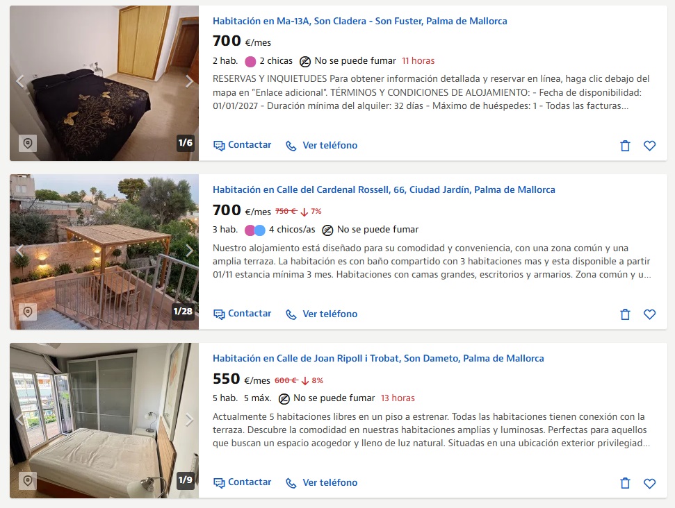 Cuánto cuesta alquilar una habitación en Palma